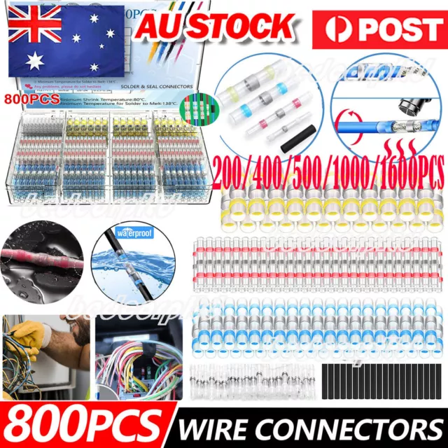 1600X Waterproof Solder Seal Sleeve Heat Shrink Butt Wire Connectors Terminals