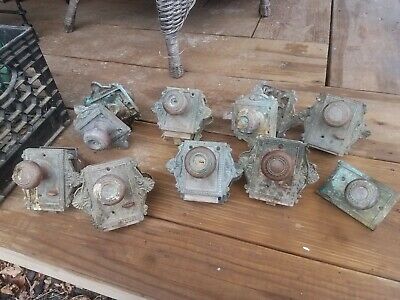 Beautiful Lot Of 8 Solid Brass Eastlake Door Knobs And Plates 5.5 Lbs Each!