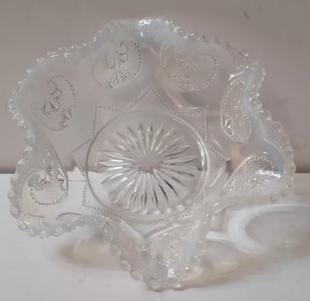 Northwood Opalescent Dugan Art Glass Cashew Pattern Ruffled VTG CARNIVAL Bowl