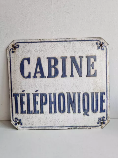 Ancienne et belle plaque émaillée Cabine téléphonique