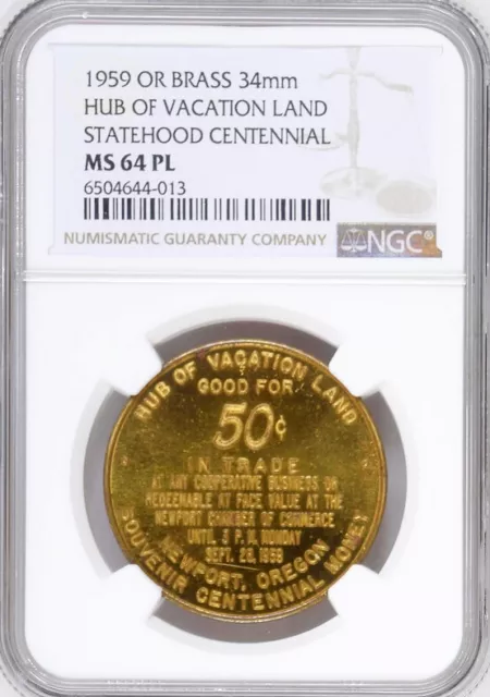 1959 Oregon Centennial Newport "Hub of Vacation Land" Token - MS64 NGC - Medal