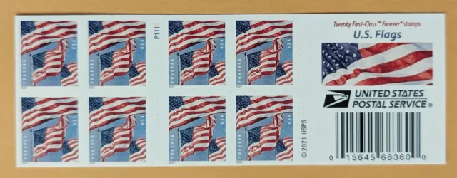 U.S.A. United States Flag booklet of 20v (P111 postmark). Forever stamps 2022