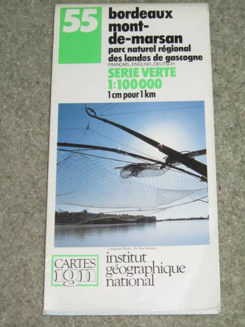 France: IGN Tourist map: Sheet 55 Bordeaux & Mont de Marsan; 1:100,000 - 1991 ed