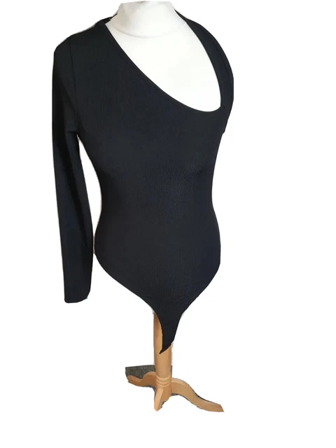Primark Black Asymmetrical Bodysuit Womens Size S (GI19)