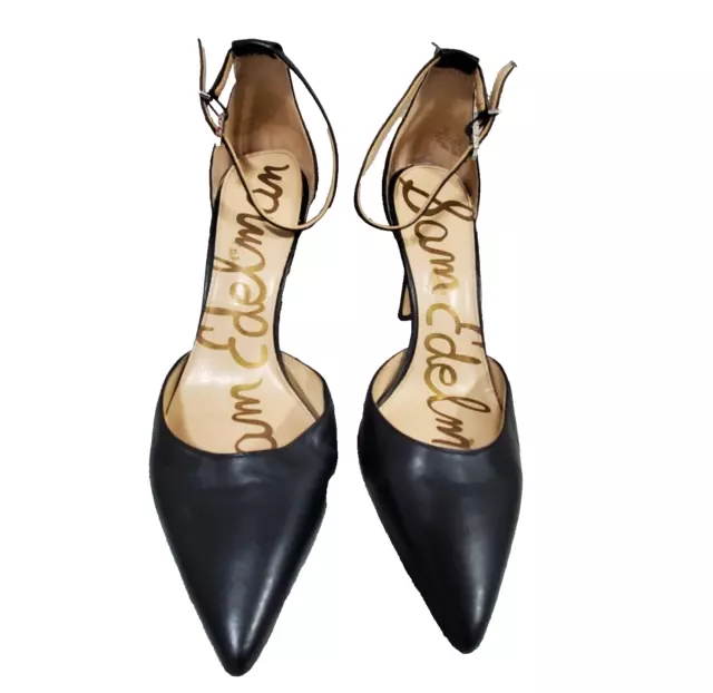 Sam Edelman Harlow Pump Heels Women's 9M Black Leather Ankle Strap Pointed Toe