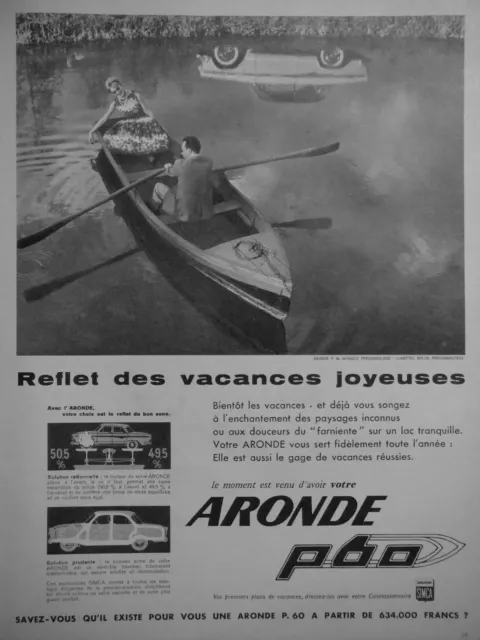 Publicité Aronde Simca P60 Reflet Des Vacances Joyeuses Vous Sert Toute L'année