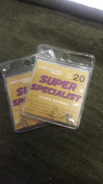 Drennan eyed microbarb super specialist hooks - size 20, 2 packs (new other)