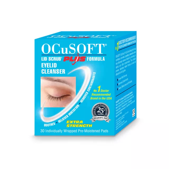 Ocusoft Plus Box 30 Eyelid Cleanser Scrub wipes make up remover Scope