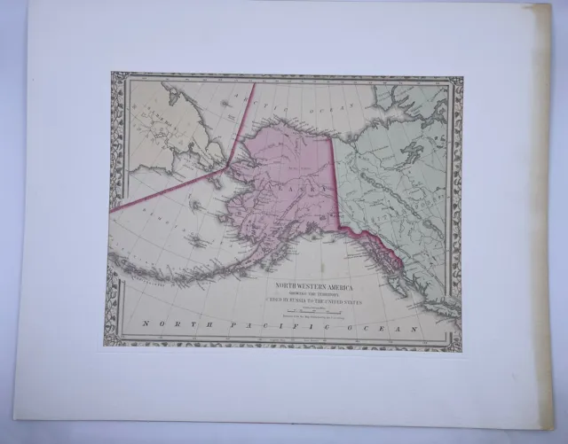 Antique Augustus Mitchell 1867 Original Hand Colored Map Alaska 13 x 15 RARE