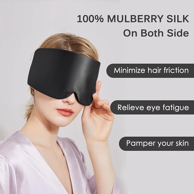 Schlafmaske Herren - Damen Seide Verstellbar Brille Augen Reise Augenbinde Black 10