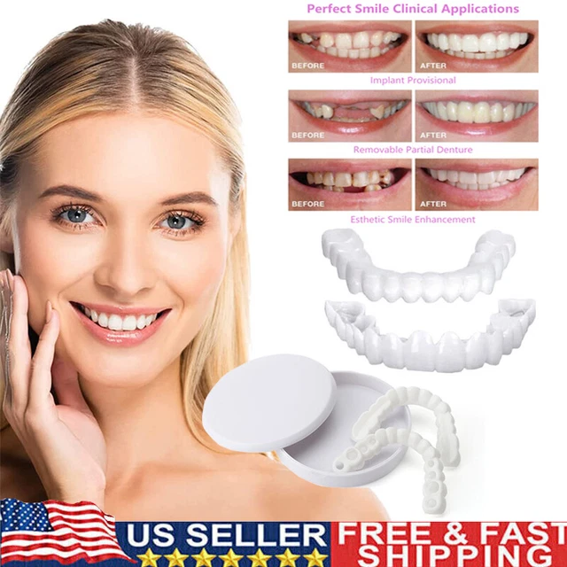 SNAP ON UPPER Lower False Teeth Dental Veneers Dentures Fake Tooth
