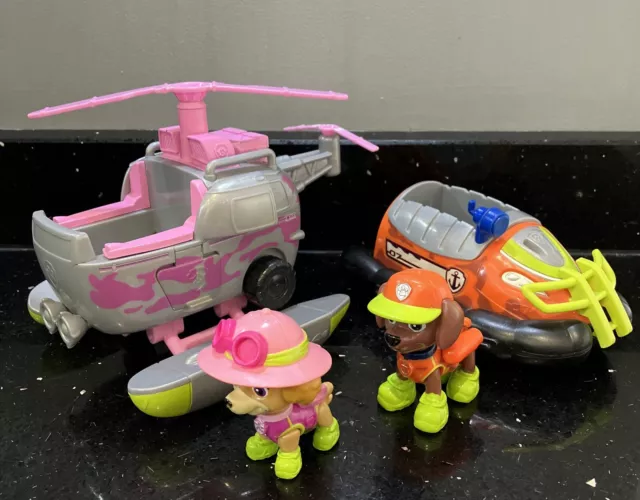 Paw Patrol Jungle Skye Figure With Her Jungle Helicopter Zuma And Hovercraft