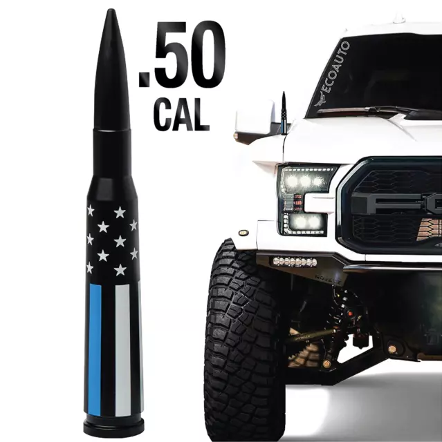 50 Cal Bullet Antenna For Ford, Dodge & Ram F150 F250 F350 Antenna Am. Blue Flag