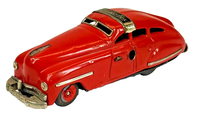 VTG SCHUCO FEX 1111 Wind Up Toy Red Car w/Key US Zone