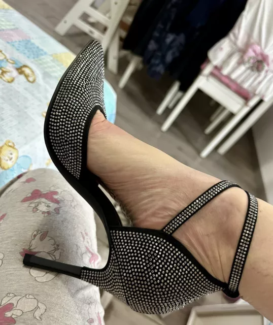 Scarpe decolletè sandali donna 41 strass gioiello Nere Cavigliera Tacco Alto