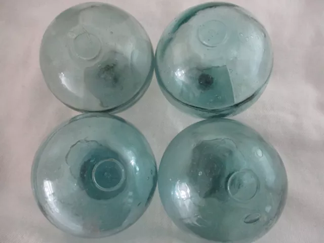 4 Authentic Beachcombed Japanese Glass Fishing Floats, Tiny Marks in a Circle