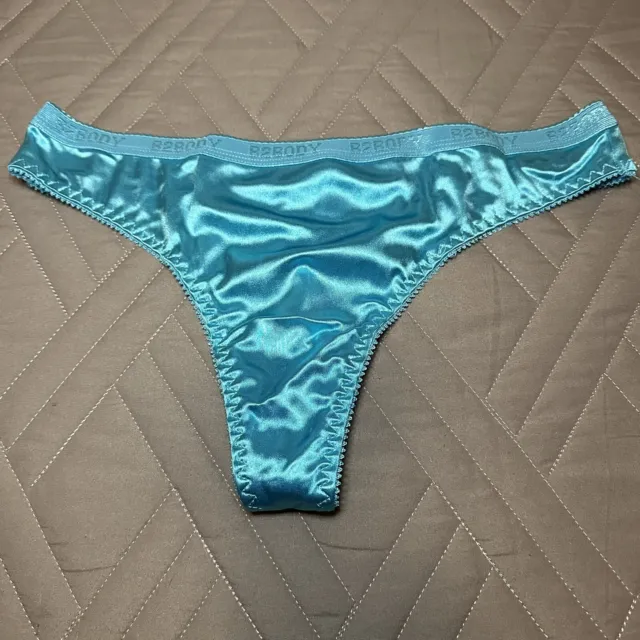 NWOT Shiny Slick Teal Blue Second Skin Satin Nylon Thong Panties Size L/7