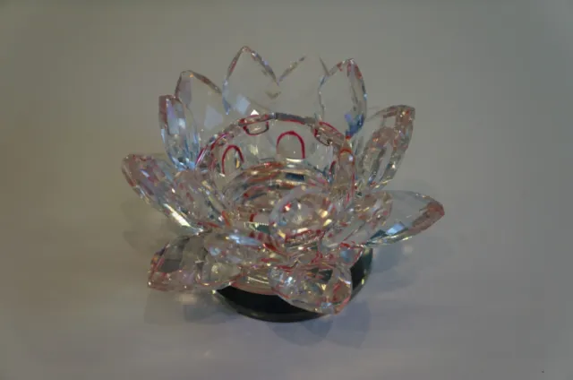 Candle  / Tea Light Holder Glass Crystal  Lotus Flower on swivel base.