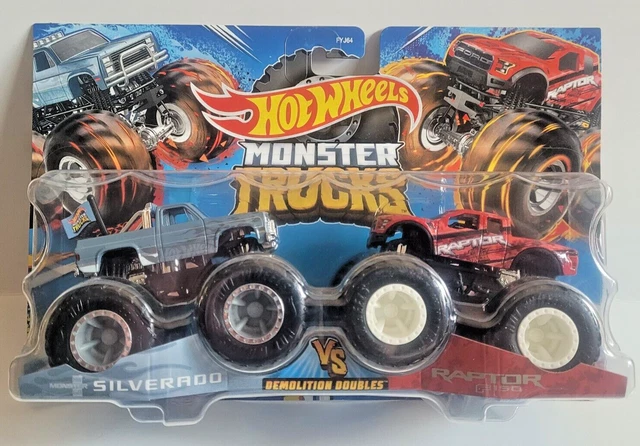HOT WHEELS 2022 Monster Trucks Demolition Doubles Silverado vs. Raptor ...