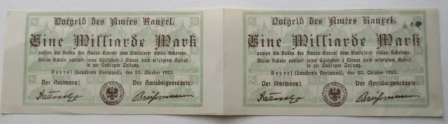 Rauxel, Westfalen, Amt, 2 x 1 Milliarde Mark 20.10.1923, Notgeld,