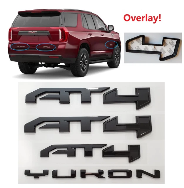 OVERLAY GLOSS BLACK Door Rear AT4 Yukon Emblem Fit 20212025 GMC Yukon