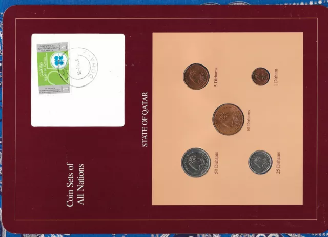 Coin Sets of All Nations Qatar w/card 1973 - 1987 UNC 25, 50 Dirhams 1987