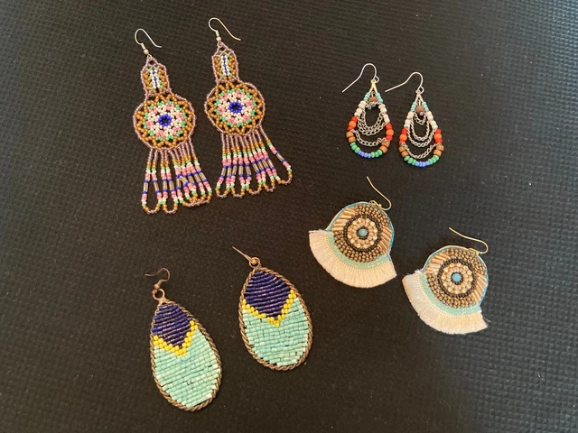 Beaded Earrings Lot- Possibly Native American Various Styles- Pre-owned