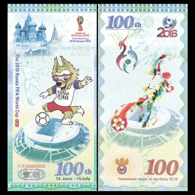 Set 2 PCS, The 2018 Russia FIFA World Cup, 100, Polymer+ Test Note, COMM. UNC 3