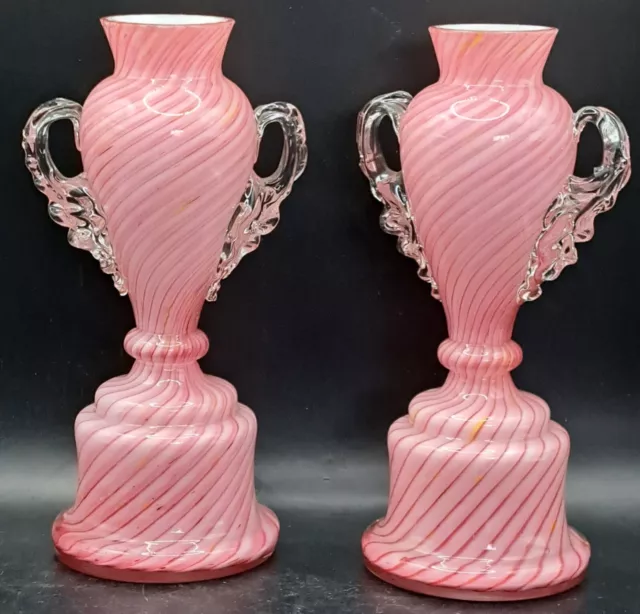 Bohemian Franz Welz Pink Swirl Glass Trophy 7" Victorian Vases