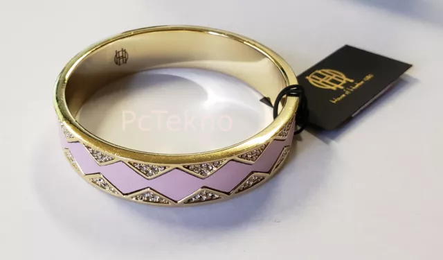 House of Harlow Gold-tone Pave Pink Leather Sunburst Bangle Bracelet $68 NWT