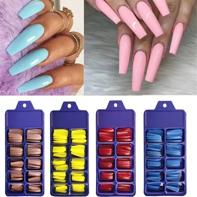 100x Extra Long Full Cover Fake False Nails Artificial Nail Art Stick on Tips