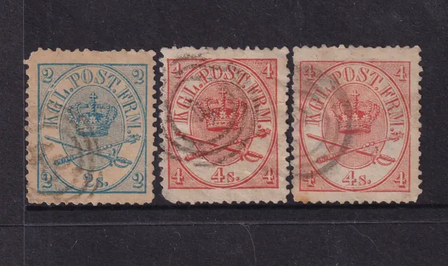 DENMARK 1864 Royal Emblem Issue (Shades & Varieties) SC 11-13