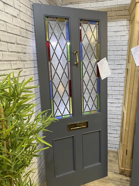 Reclaimed Front Entrance Coloured Leaded Glass Door - Superb! 7