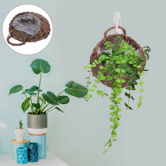 Pot De Fleurs à Suspendre Pour Plantes D'intérieur, Noir Avec Base En Bois Robuste, Suspension