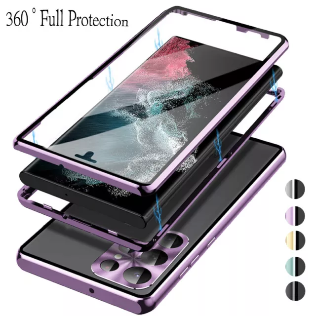 360 Coque Etui Pour Samsung Galaxy S24 Ultra S23 S22 Magnétique Glass Case Cover