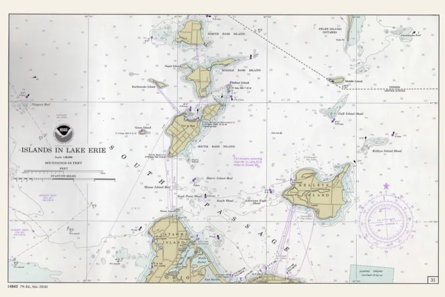 1980 Nautical Map of Islands In Lake Erie