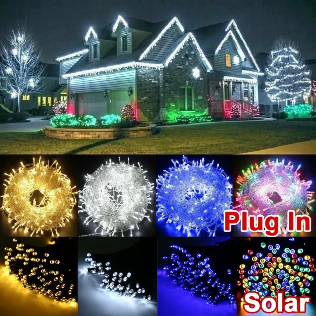 Waterproof String Fairy Lights 20-1000 LED Solar Power Battery Outdoor Xmas Tree