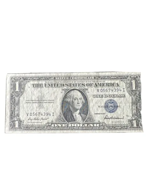 1935 Series F One Dollar, Blue Seal, Silver Note Certificate Old US Bill $