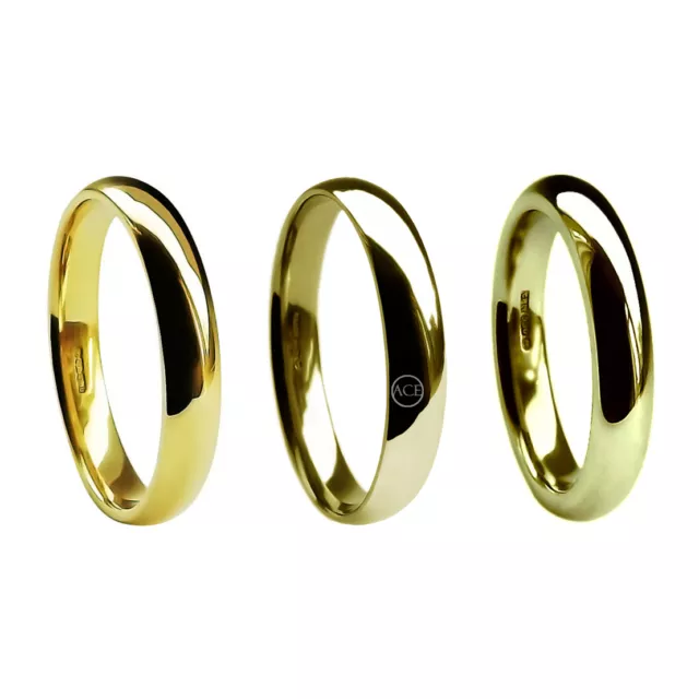 4mm 9ct Yellow Gold Court Comfort Wedding Rings UK HM 375 Med Hvy & X Heavy Band