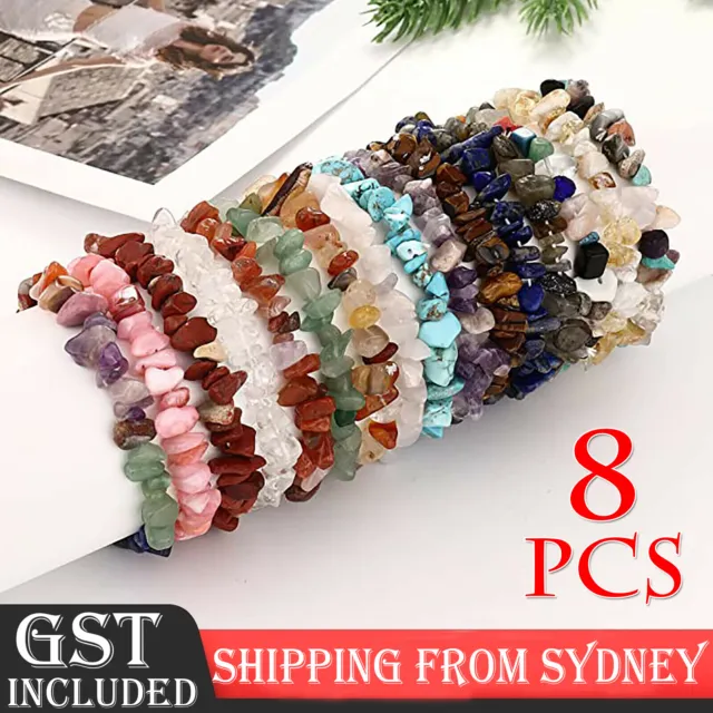 8x Natural Gemstone Tumbled Crystal Chip Bracelet Chakra Wicca Jewelry Bracelet