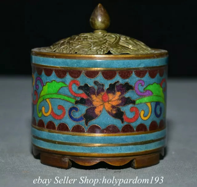 3.6" Marked Old Chinese Bronze Cloisonne Dynasty Flower incense burner Statue