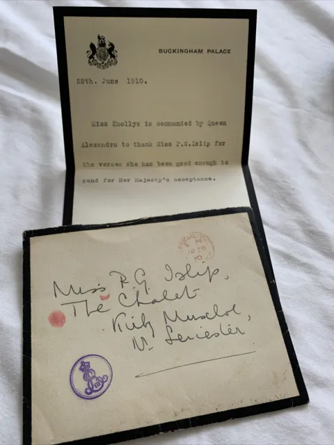 1910 Queen Alexandra Buckingham Palace Letter.sent By Miss Knollys To Miss Islip