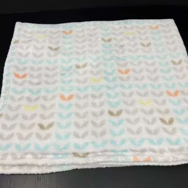 Baby Starters White Blanket Gray Blue Orange Yellow Leaf Print Leaves Fleece