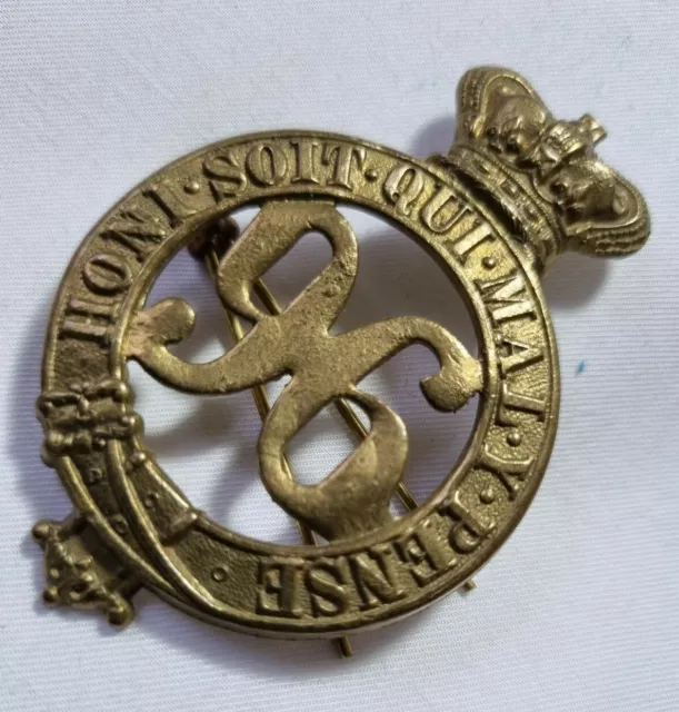 VICTORIAN 96th Manchester Regiment Glengarry Helmet Badge QVC 2 Lugs ANTIQUE Org