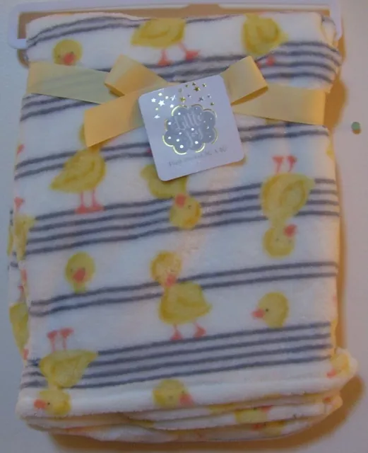 Little Joy White Gray Yellow Very Soft Plush Duck Stripe Baby Blanket Easter