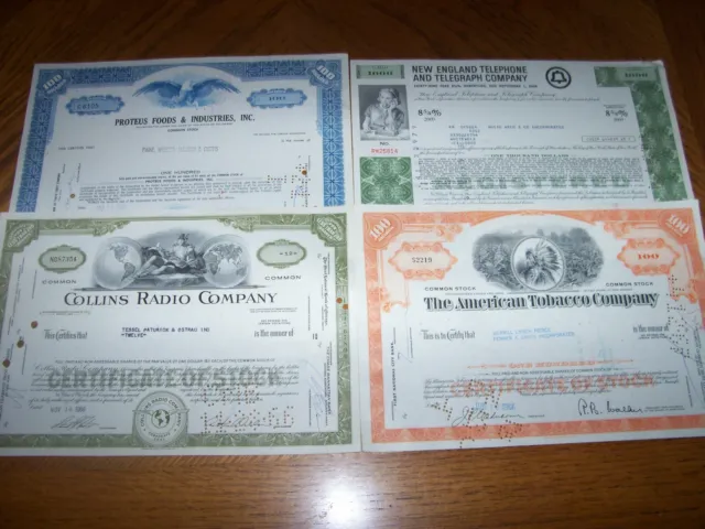 Lot of 4 Different Stock Certificates S27