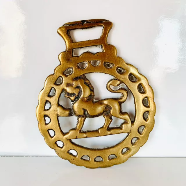 Vintage Horse Harness Brass Saddle Medallion - LION - English Pub Decor 4''