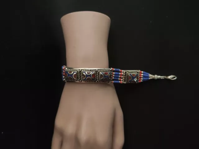 Asian Sterling Silver Bracelet Tibetan women Bracelet Lapis  Coral Ethnic  B9