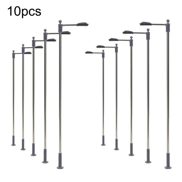 Lot De 10 Lampadaires LED Blanc Chaud Pour Modélisme Ferroviaire échelle OO/HO – 8,5 Cm, Résistances Incluses Pour 9-18 V