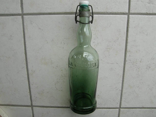 Ancienne Bouteille Verre Dauge & Fils St Dizier Avec Bouchon Porcelaine